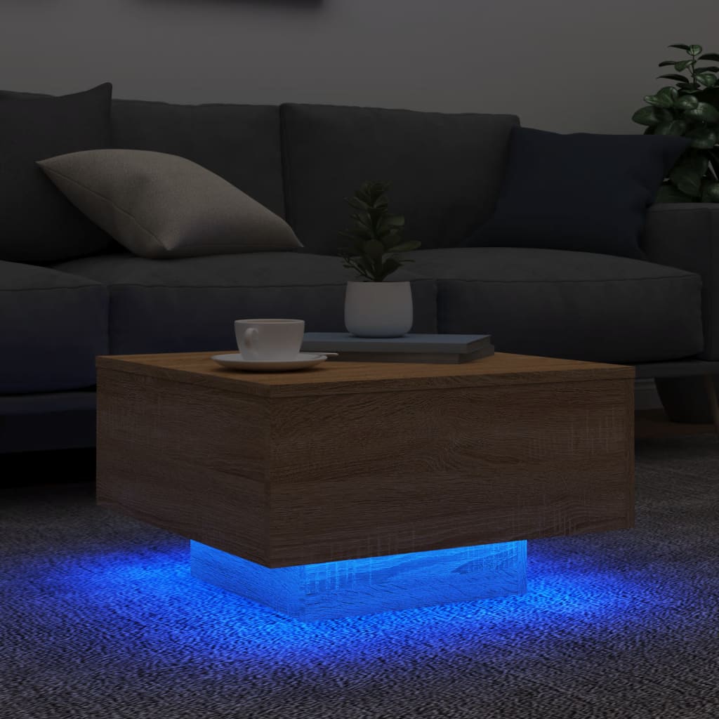vidaXL Table basse avec lumières LED chêne sonoma 55x55x31 cm
