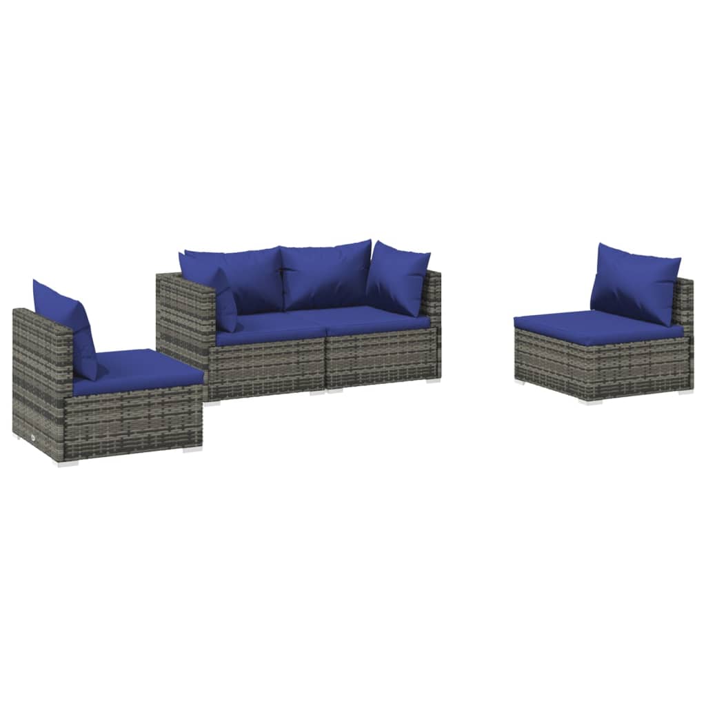 vidaXL Salon de jardin 4 pcs avec coussins résine tressée gris