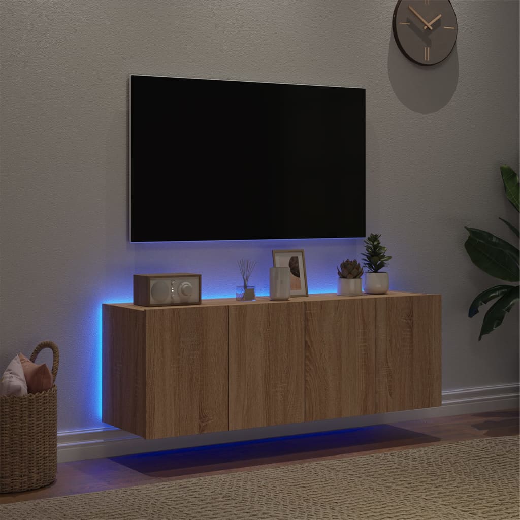 vidaXL Meubles TV muraux lumières LED 2 pcs chêne sonoma 60x35x41 cm