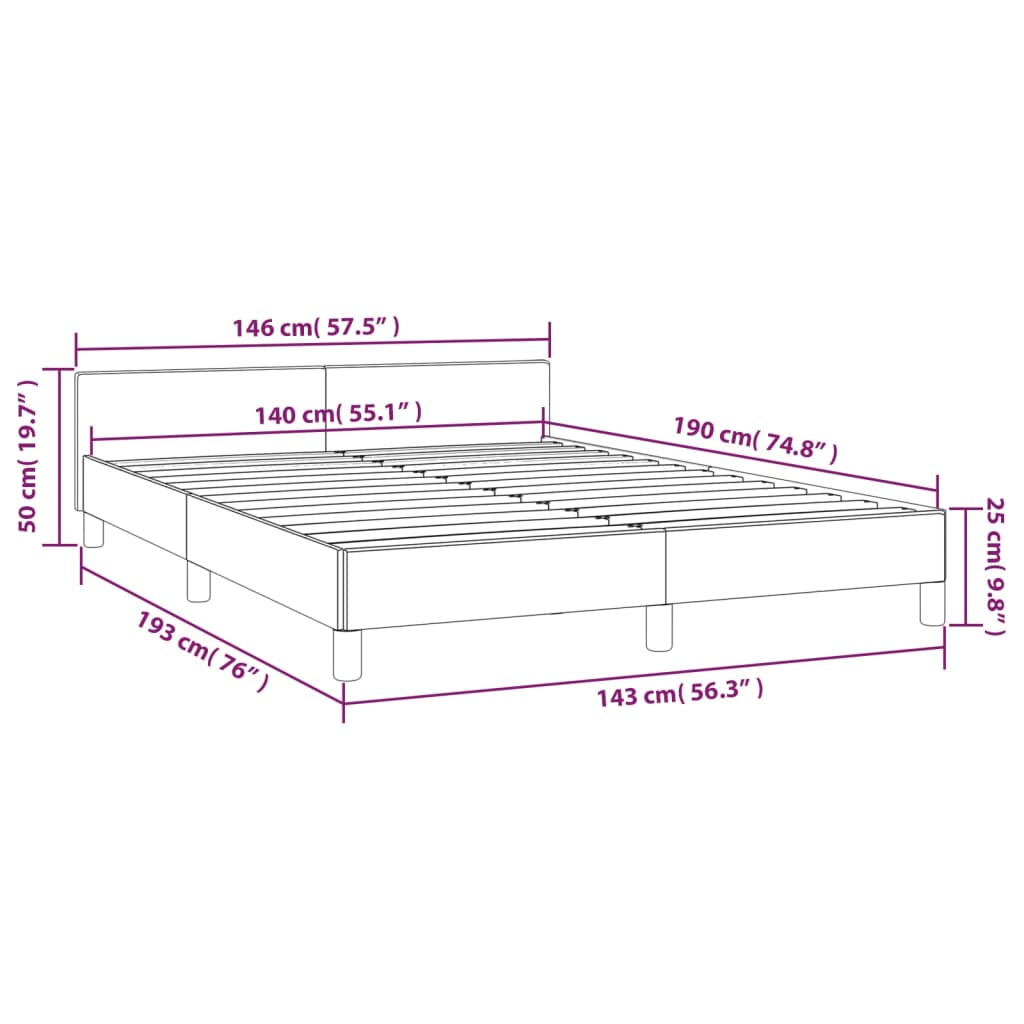 vidaXL Cadre de lit avec tête de lit Marron foncé 140x190 cm Tissu