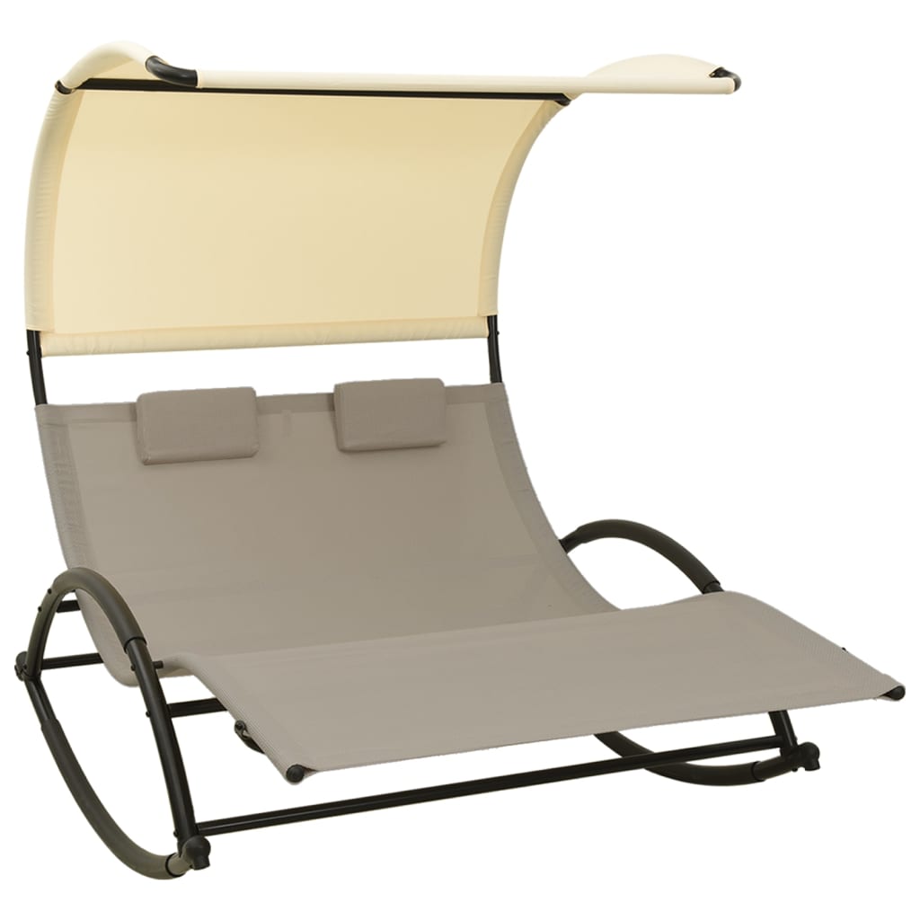 vidaXL Chaise longue double avec auvent Textilène Taupe et crème