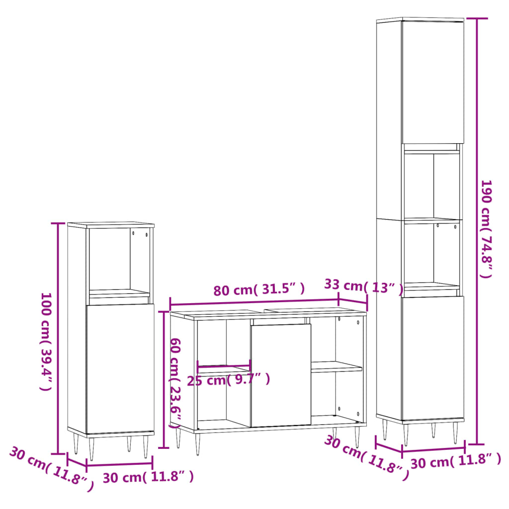 vidaXL Ensemble de meubles salle de bain 3 pcs noir bois d'ingénierie