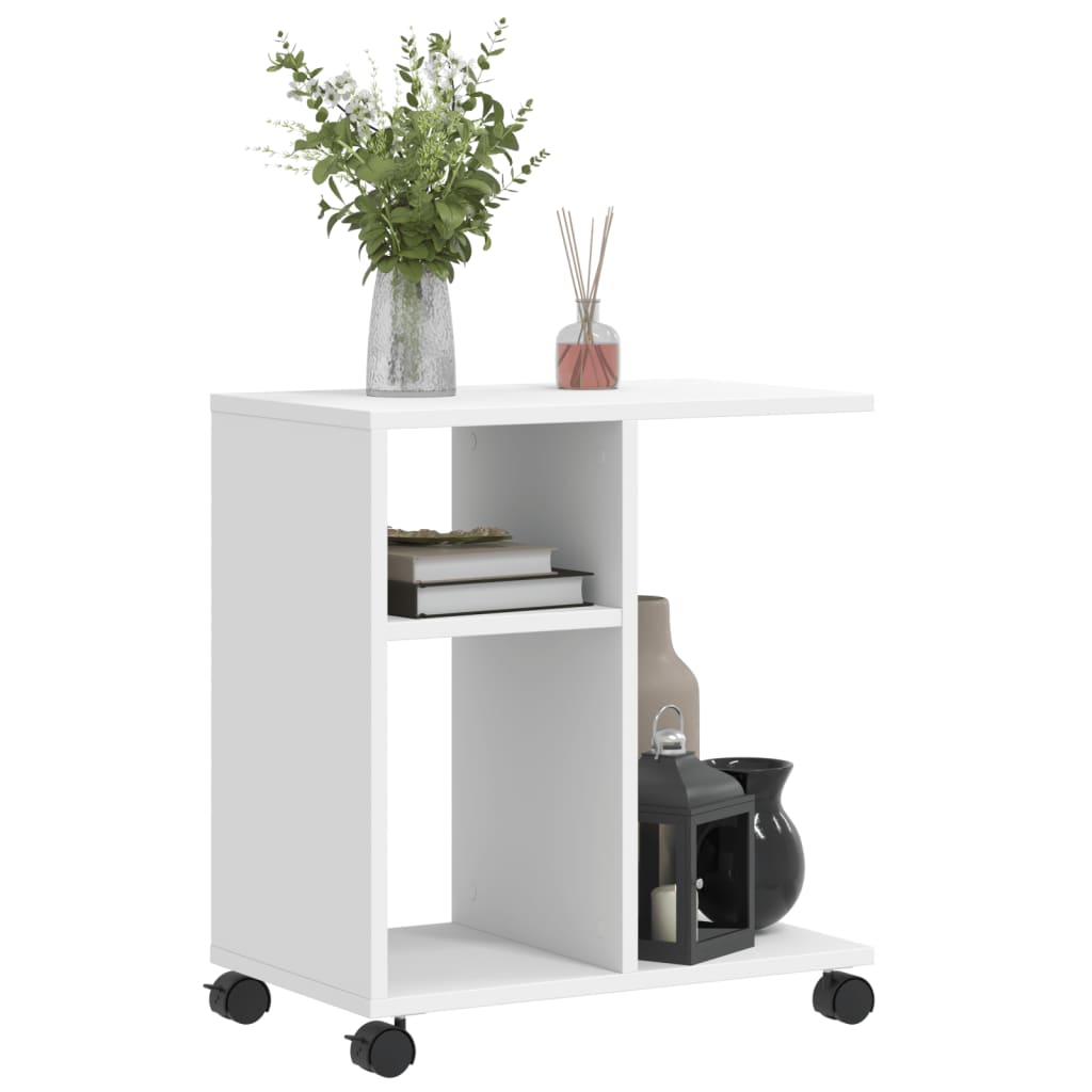 vidaXL Table d'appoint avec roues blanc 50x30x55 cm bois d'ingénierie