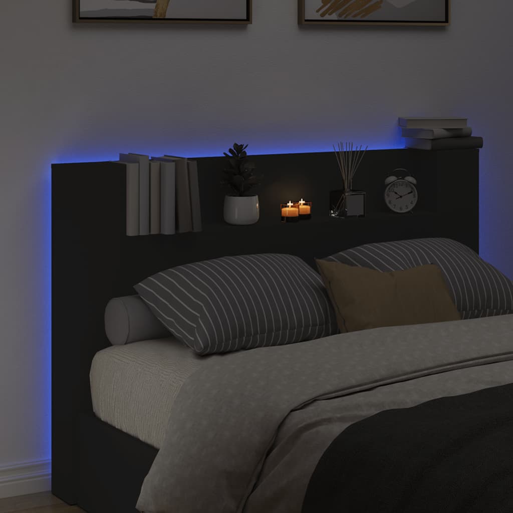 vidaXL Armoire tête de lit avec LED noir 160x16,5x103,5 cm