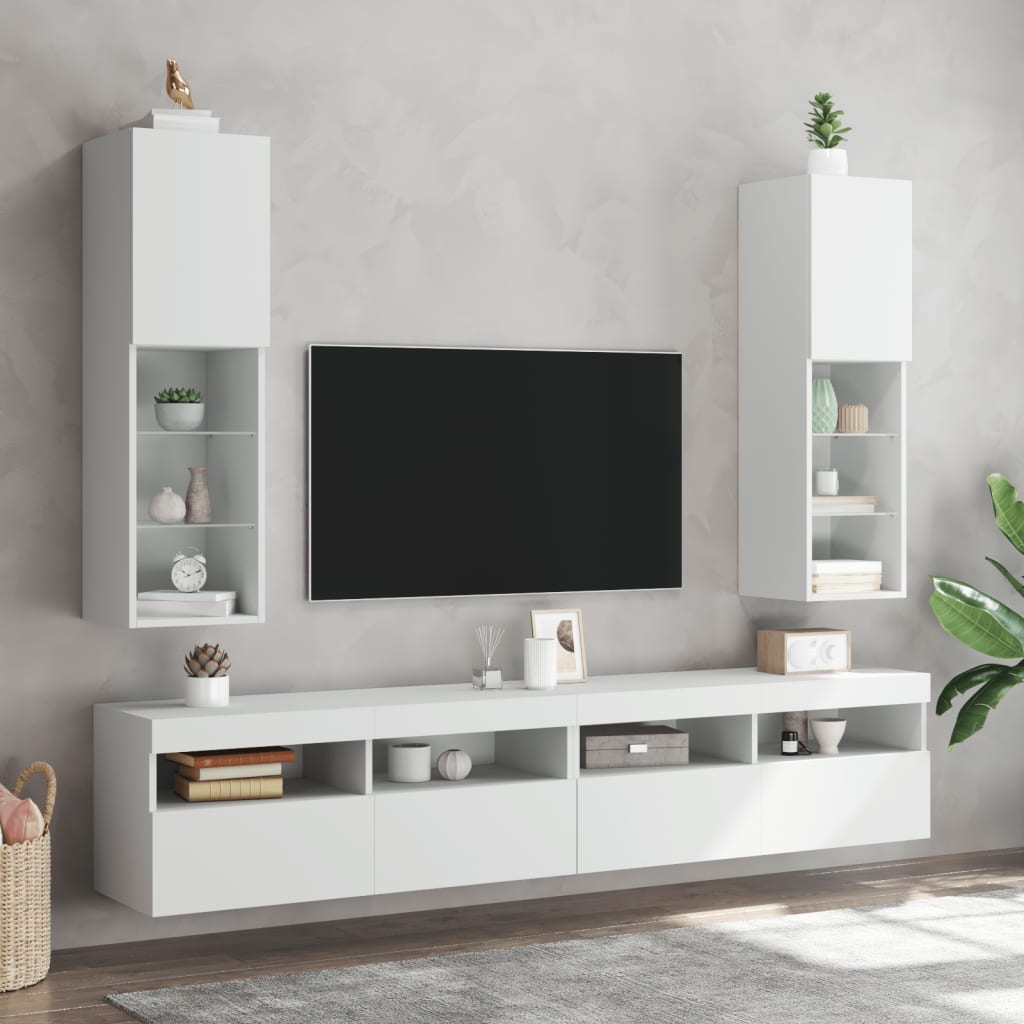 vidaXL Meubles TV avec lumières LED 2 pcs blanc 30,5x30x102 cm