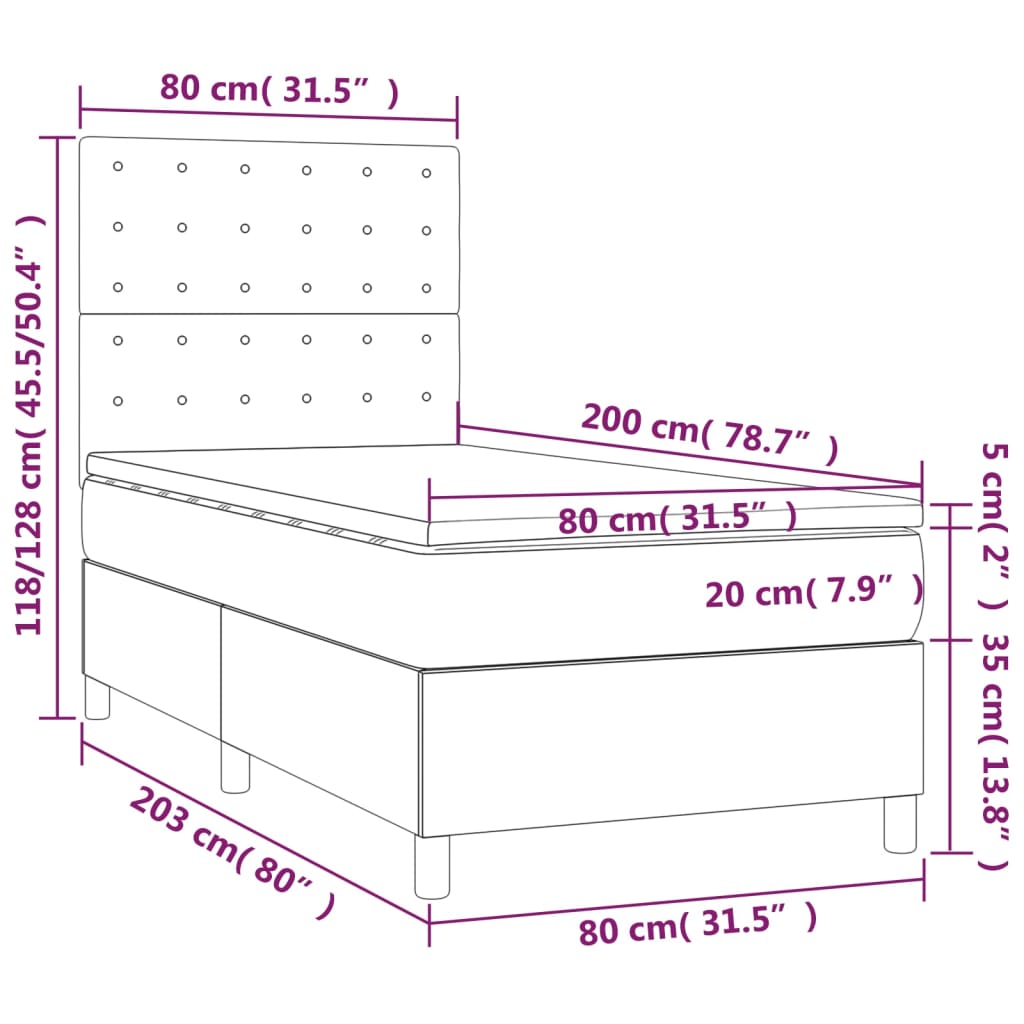 vidaXL Sommier à lattes de lit avec matelas Cappuccino 80x200 cm