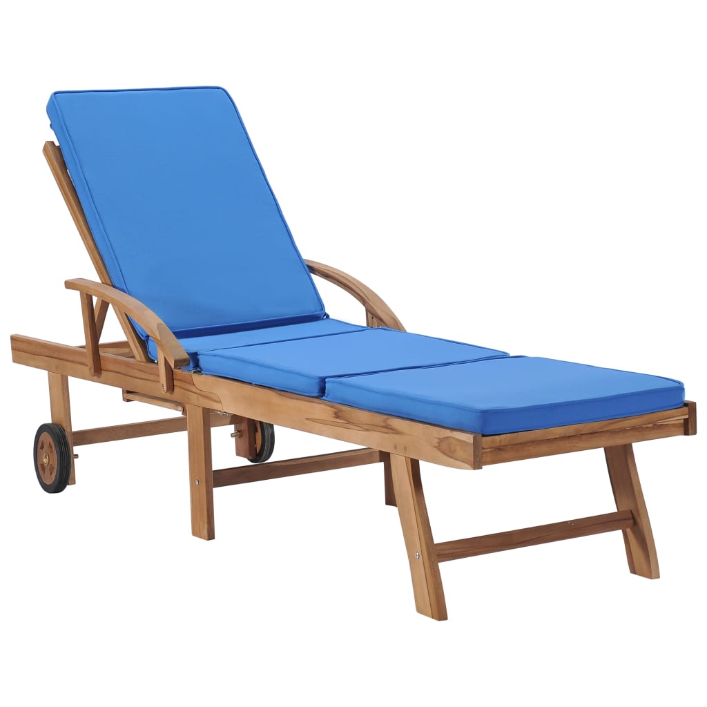 vidaXL Chaises longues avec coussins lot de 2 Bois de teck solide Bleu