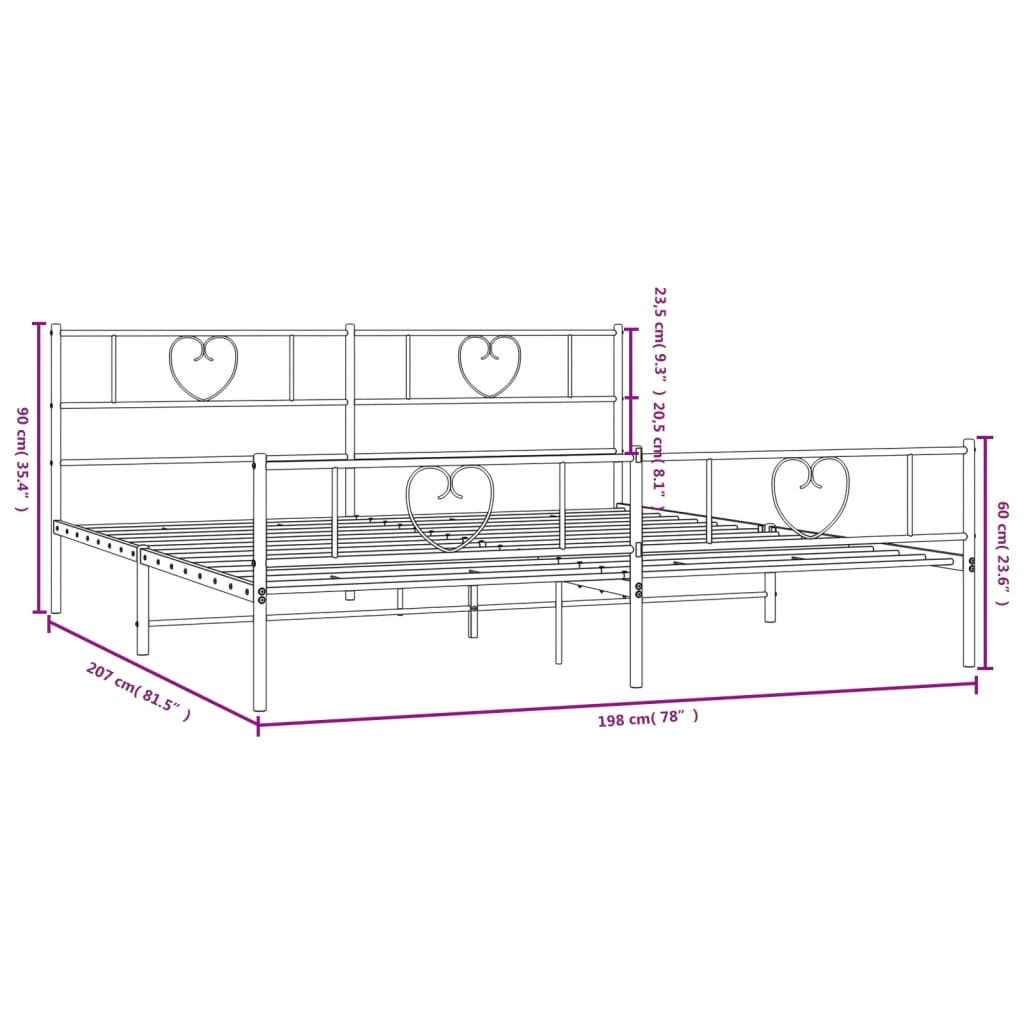 vidaXL Cadre de lit métal sans matelas avec pied de lit noir 193x203cm