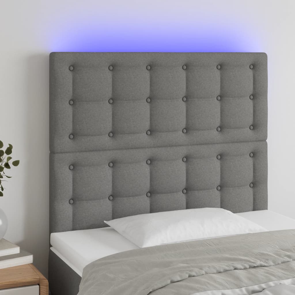 vidaXL Tête de lit à LED Gris foncé 100x5x118/128 cm Tissu