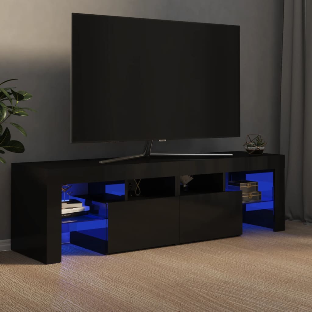 vidaXL Meuble TV avec lumières LED noir brillant 140x36,5x40 cm
