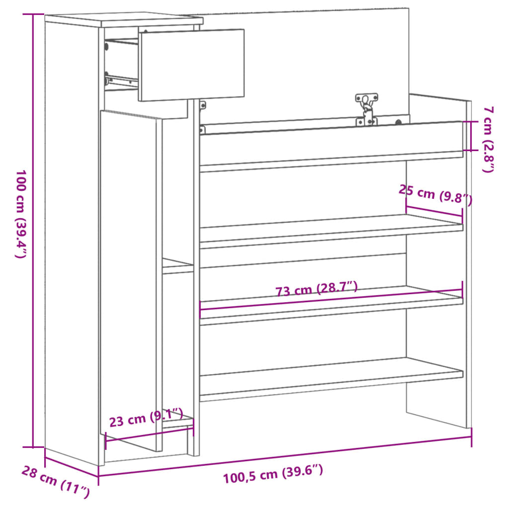 vidaXL Armoire à chaussures blanc 100,5x28x100 cm bois d'ingénierie