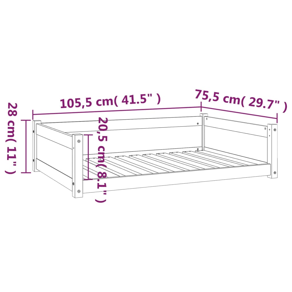 vidaXL Lit pour chien Noir 105,5x75,5x28 cm Bois de pin solide