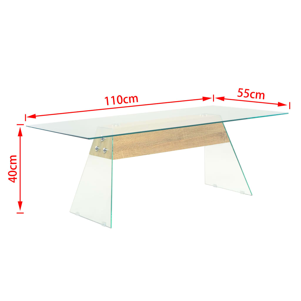 vidaXL Table basse MDF et verre 110 x 55 x 40 cm Couleur de chêne