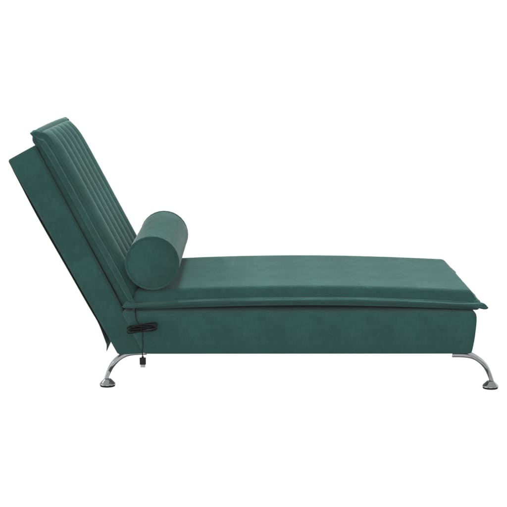 vidaXL Chaise longue de massage avec traversin vert foncé velours