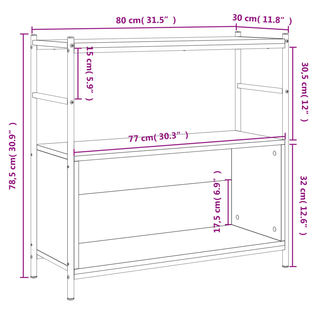 vidaXL Bibliothèque chêne brun 80x30x78,5 cm bois d'ingénierie et fer