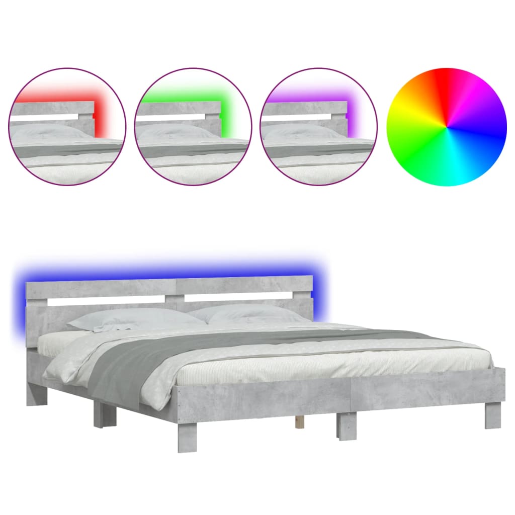 vidaXL Cadre de lit avec LED sans matelas gris béton 180x200 cm