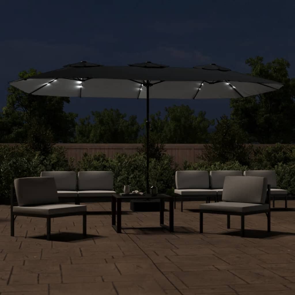 vidaXL Parasol de jardin à double tête avec LED noir 449x245 cm