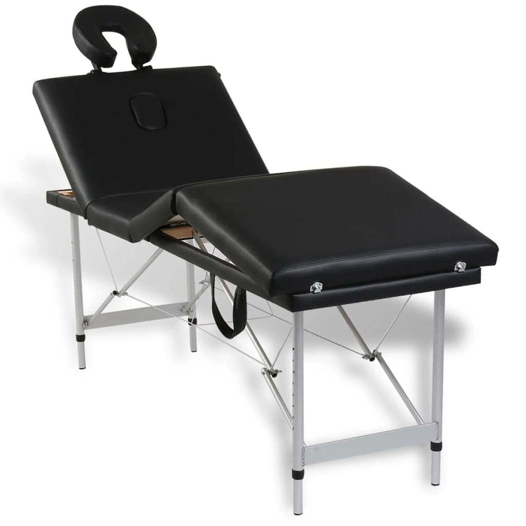 vidaXL Table de massage pliable Noir 4 zones avec cadre en aluminium