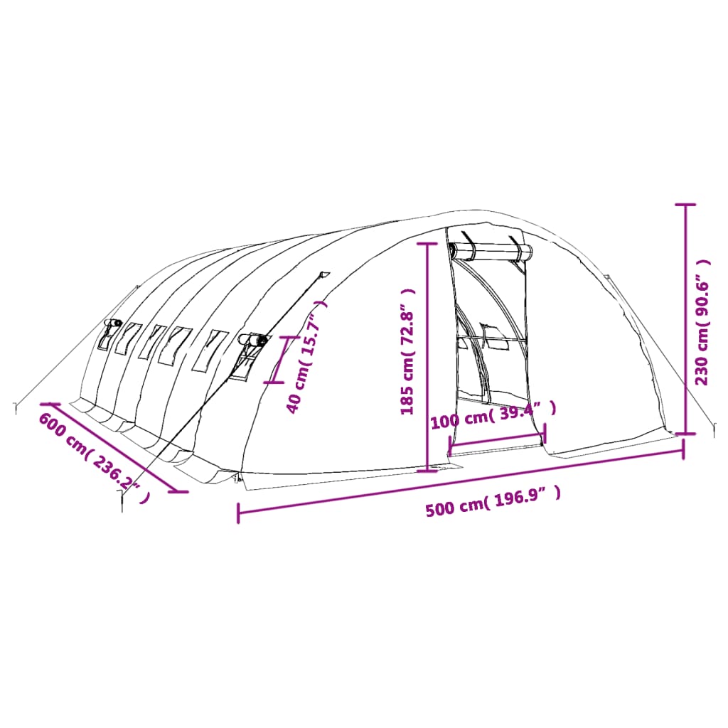 vidaXL Serre avec cadre en acier blanc 30 m² 6x5x2,3 m