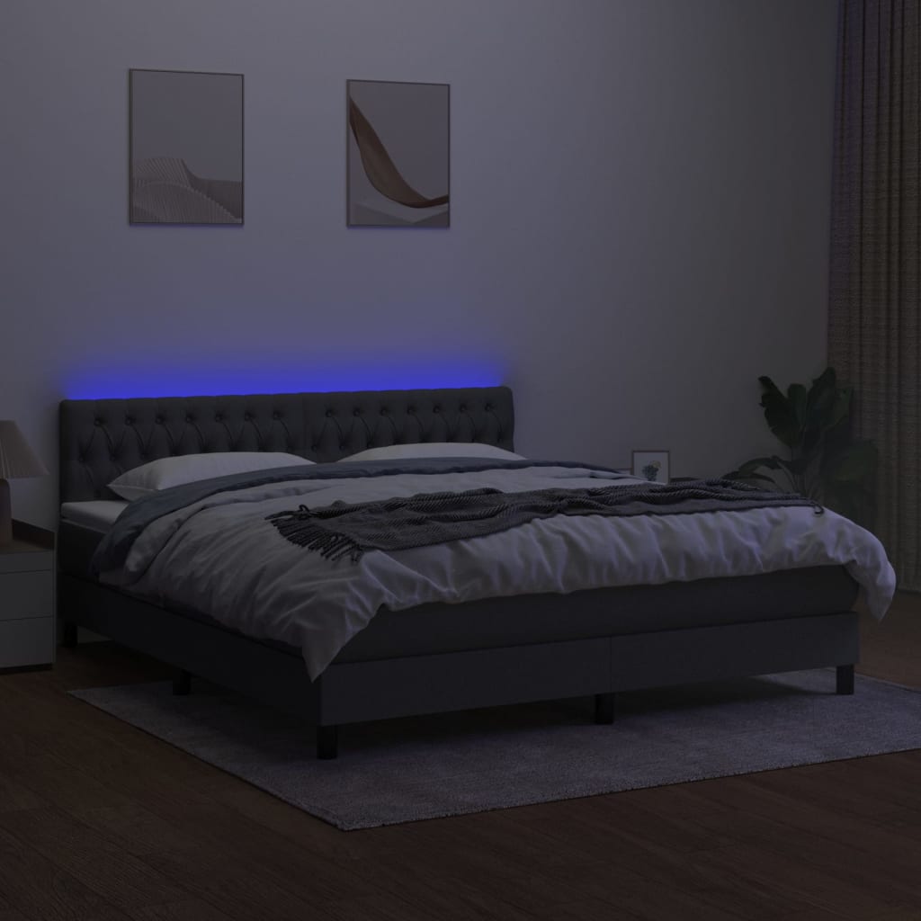 vidaXL Sommier à lattes de lit et matelas et LED Gris foncé 160x200 cm