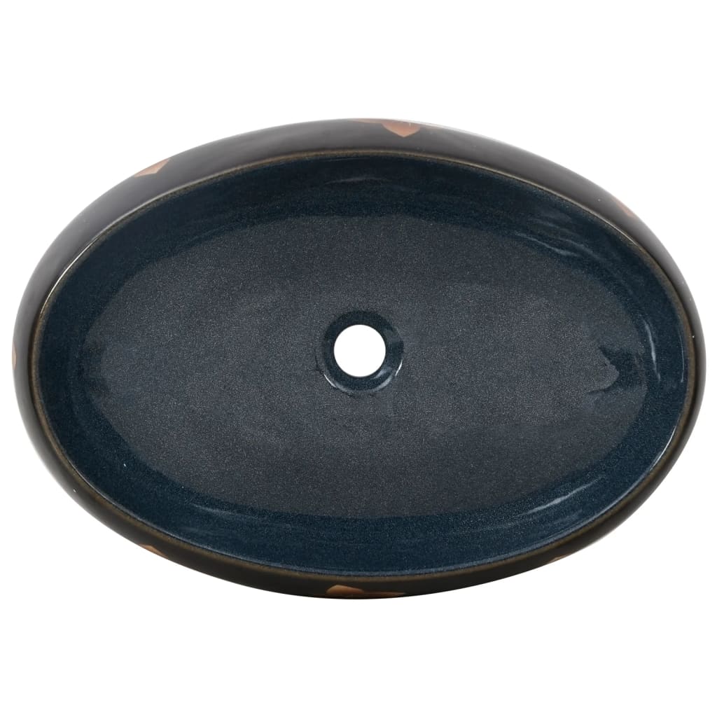 vidaXL Vasque à poser noir et bleu ovale 59x40x15 cm céramique