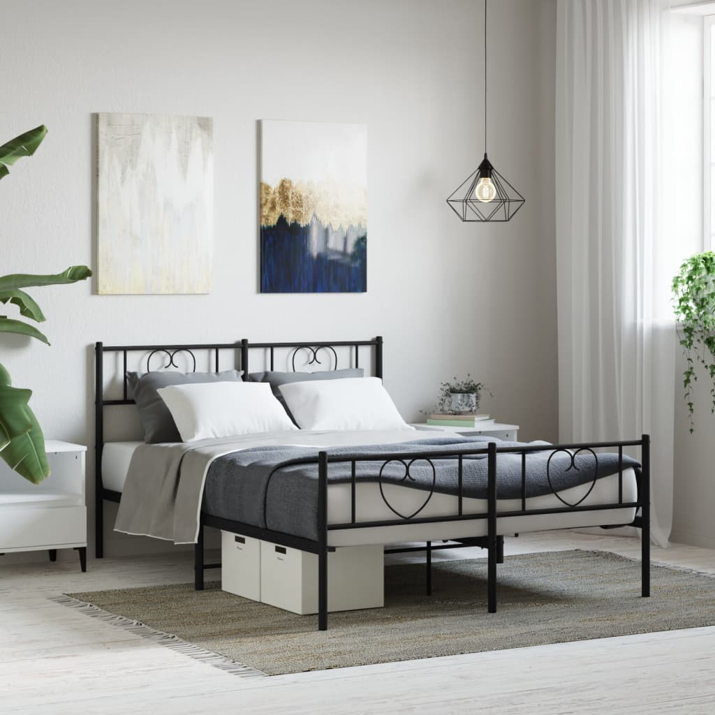 vidaXL Cadre de lit métal sans matelas avec pied de lit noir 135x190cm