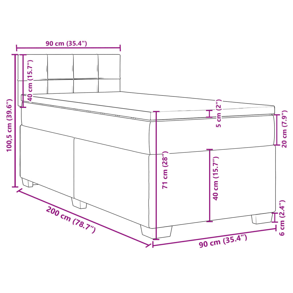 vidaXL Sommier à lattes de lit avec matelas Gris clair 90x200 cm Tissu