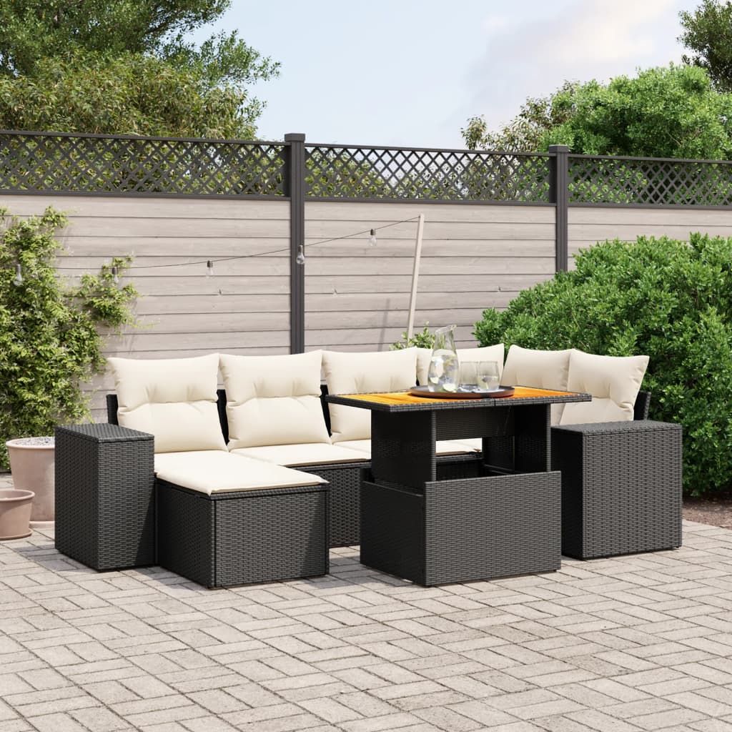 vidaXL Salon de jardin 7 pcs avec coussins noir résine tressée