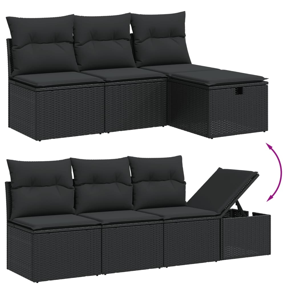 vidaXL Salon de jardin 7 pcs avec coussins noir résine tressée