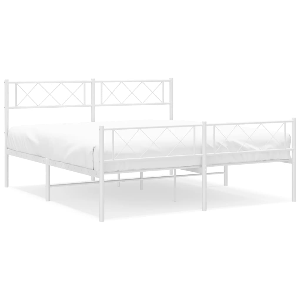 vidaXL Cadre de lit métal sans matelas et pied de lit blanc 160x200 cm