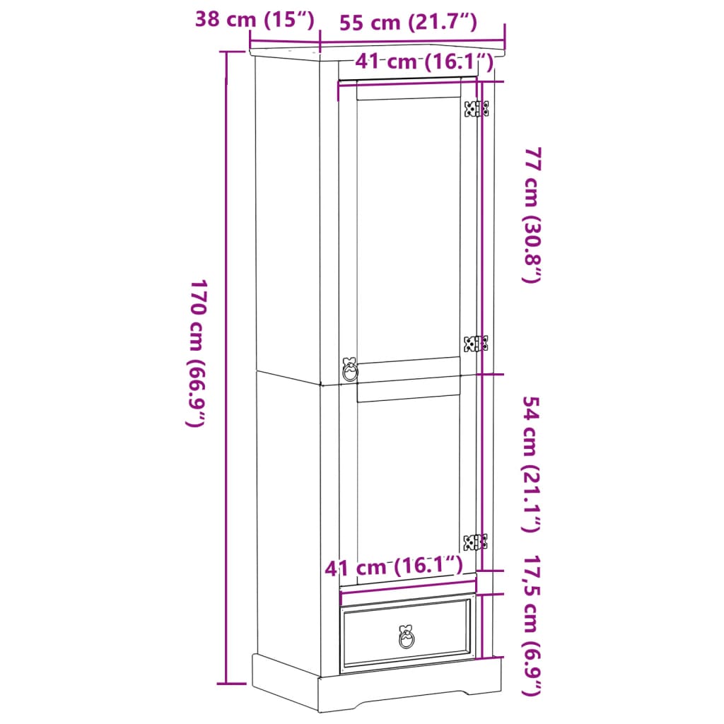 vidaXL Garde-robe Corona 55x38x170 cm bois de pin massif