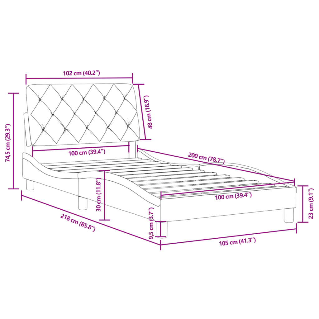 vidaXL Cadre de lit sans matelas gris foncé 100x200 cm velours