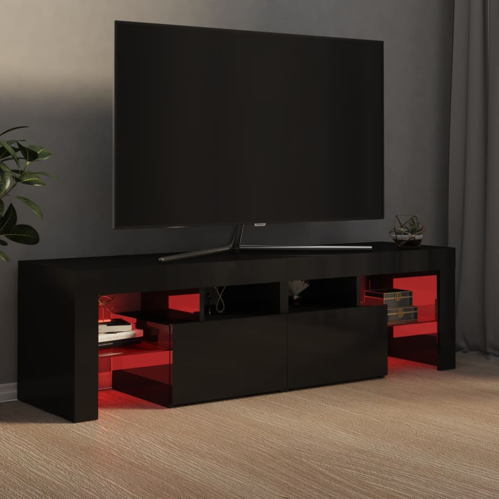 vidaXL Meuble TV avec lumières LED noir brillant 140x36,5x40 cm