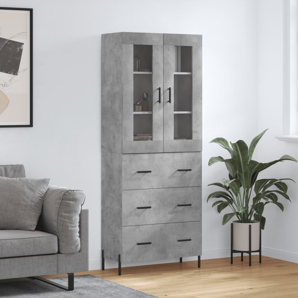 vidaXL Buffet haut Gris béton 69,5x34x180 cm Bois d'ingénierie