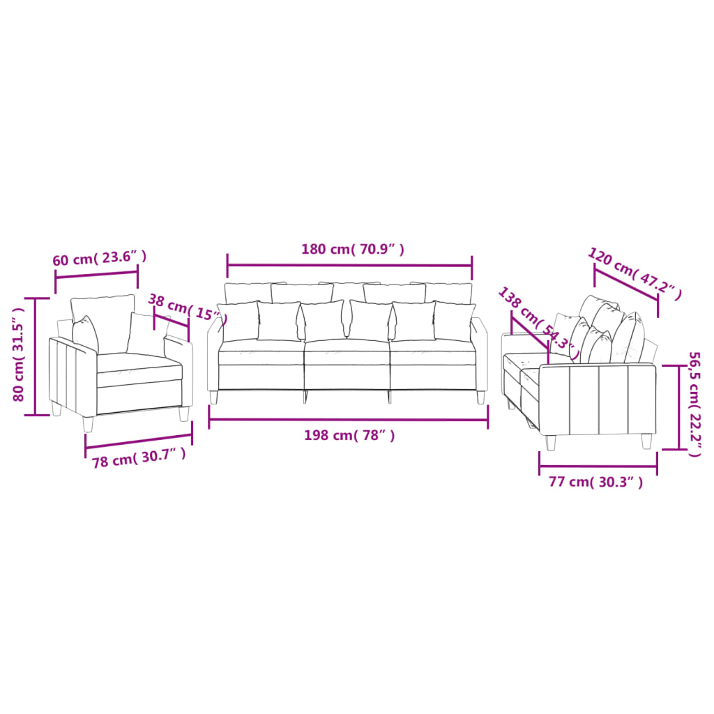 vidaXL Ensemble de canapés 3 pcs coussins gris foncé tissu