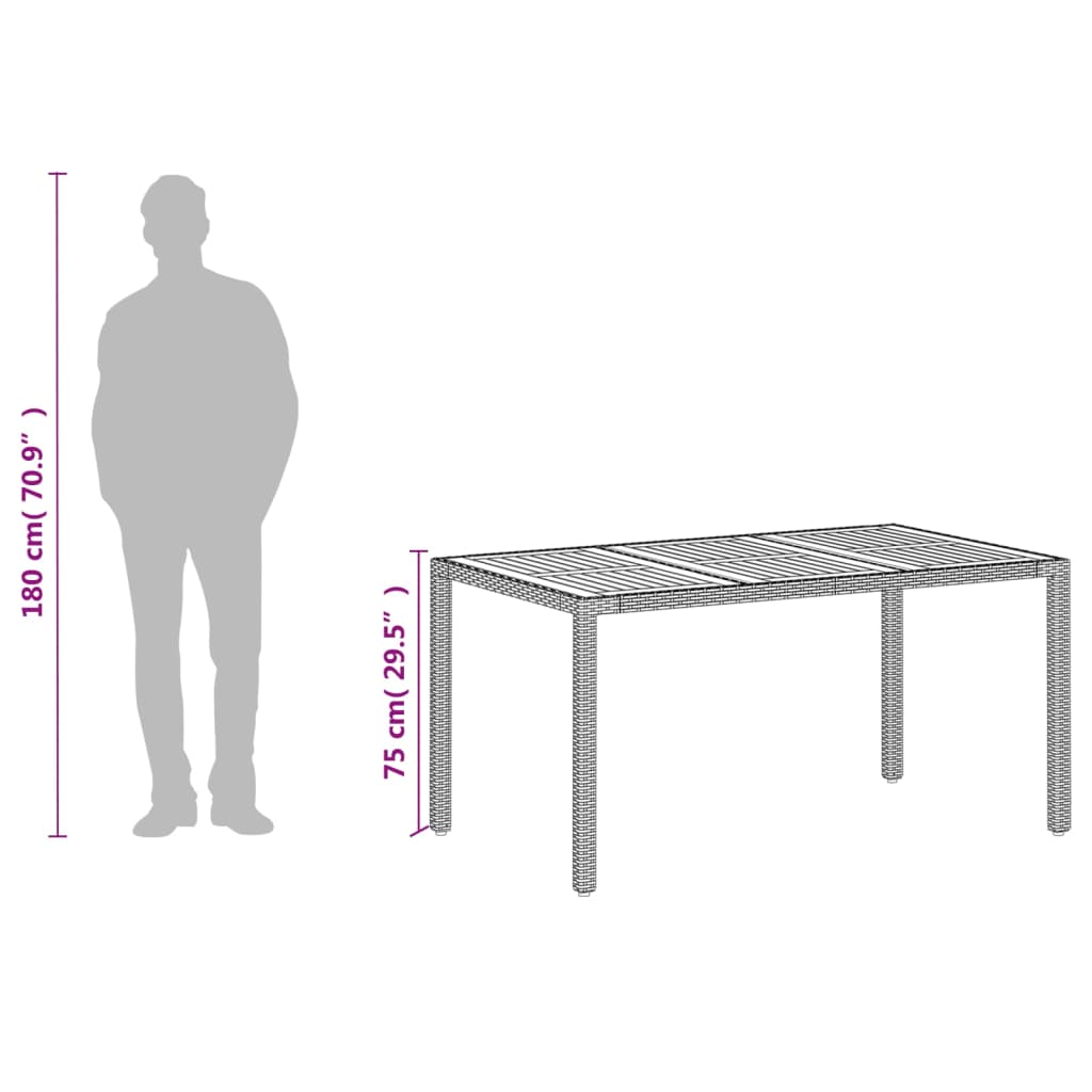 vidaXL Table de jardin beige 150x90x75 cm résine tressée bois d'acacia