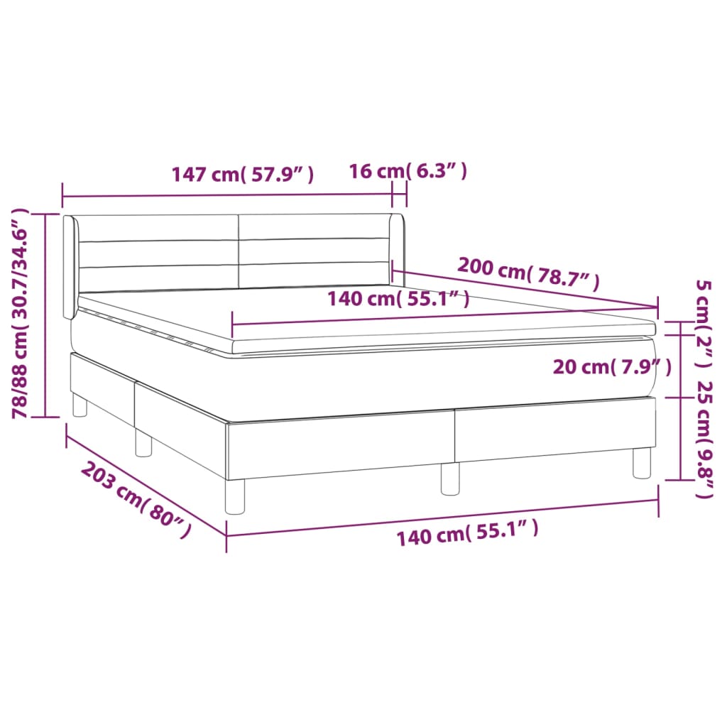 vidaXL Sommier à lattes de lit avec matelas Marron foncé 140x200 cm