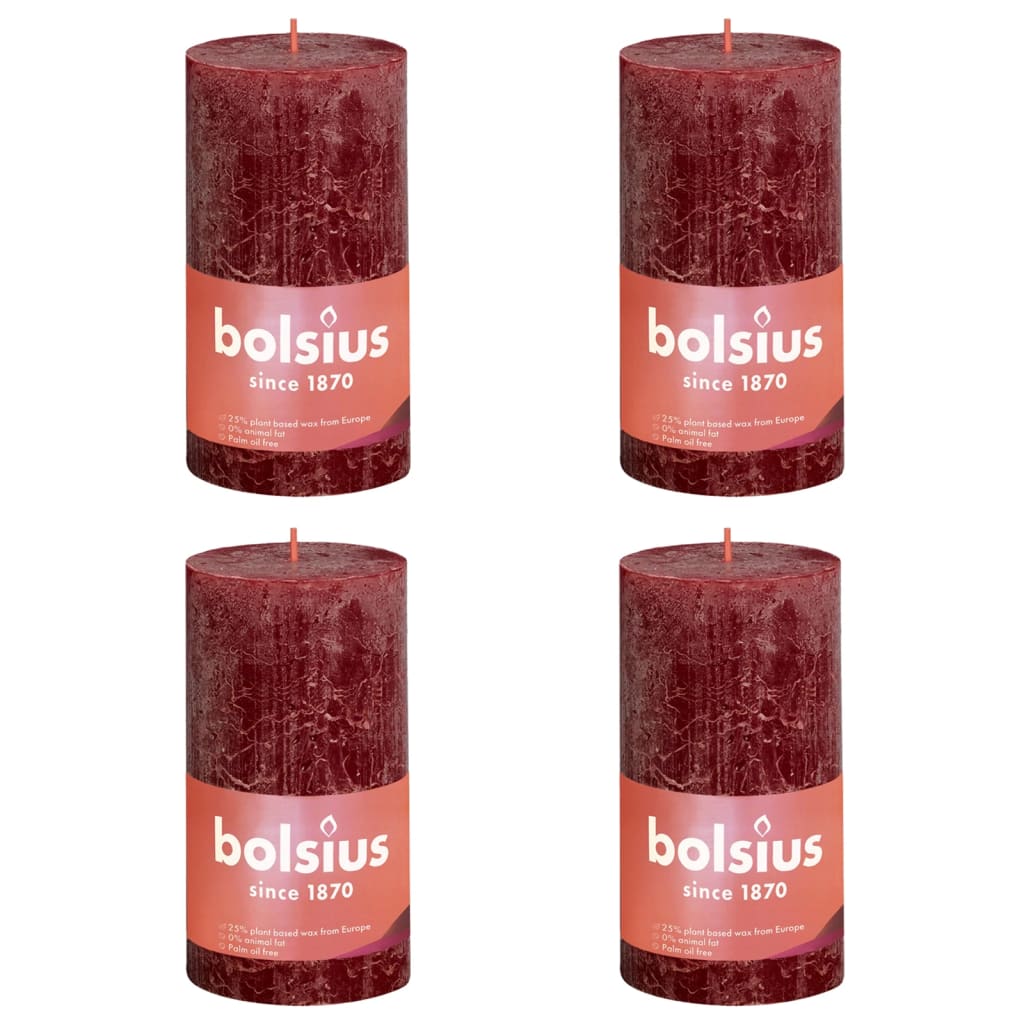 Bolsius Bougies pilier rustiques Shine 4 pcs 130x68 mm Rouge velours