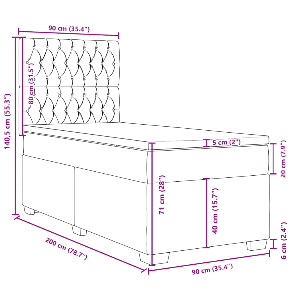 vidaXL Sommier à lattes de lit avec matelas Gris clair 90x200 cm Tissu