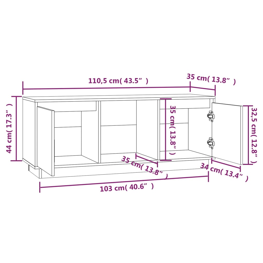 vidaXL Meuble TV Marron miel 110,5x35x44 cm Bois de pin massif