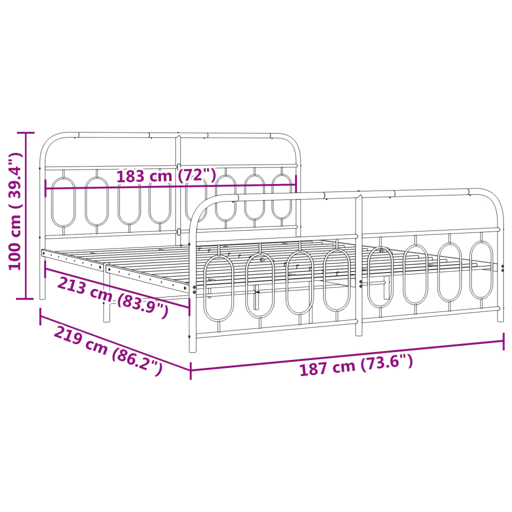 vidaXL Cadre de lit métal sans matelas et pied de lit blanc 183x213 cm