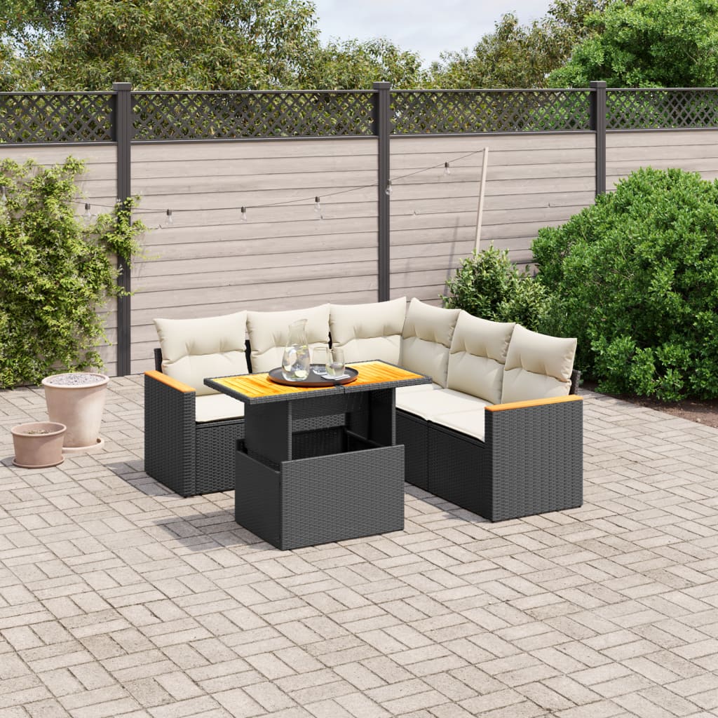 vidaXL Salon de jardin 6 pcs avec coussins noir résine tressée