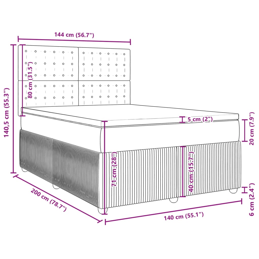 vidaXL Sommier à lattes de lit avec matelas Gris clair 140x200cm Tissu