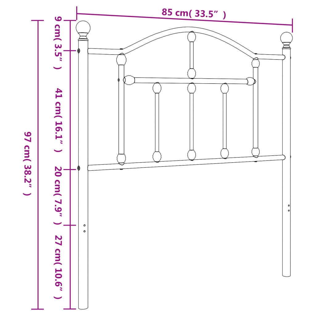 vidaXL Tête de lit métal blanc 80 cm