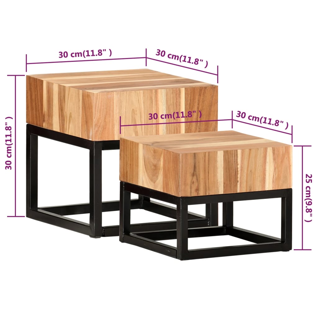 vidaXL Tables d'appoint 2 pcs bois d'acacia solide