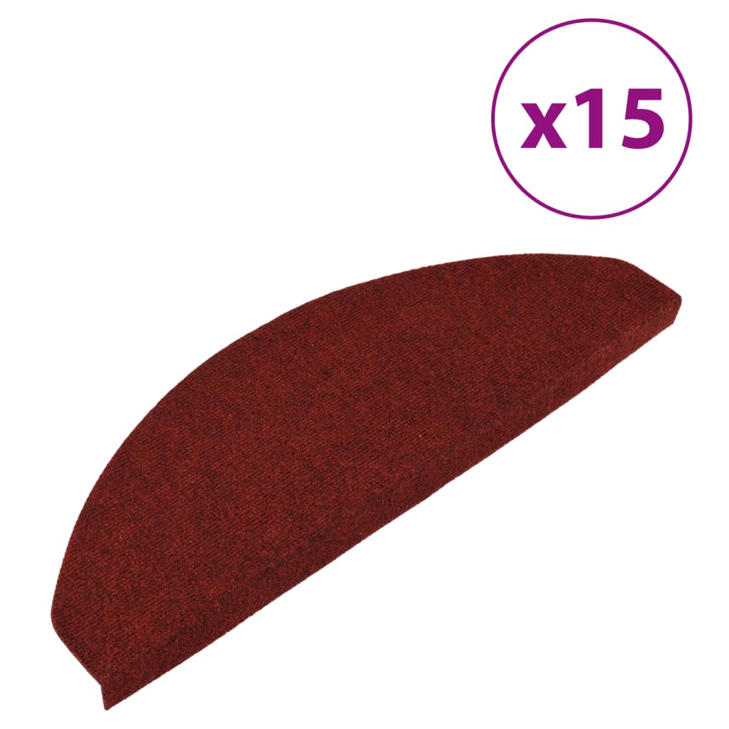 vidaXL Tapis d'escalier autocollants 15 pcs 65x22,5x3,5 cm Rouge