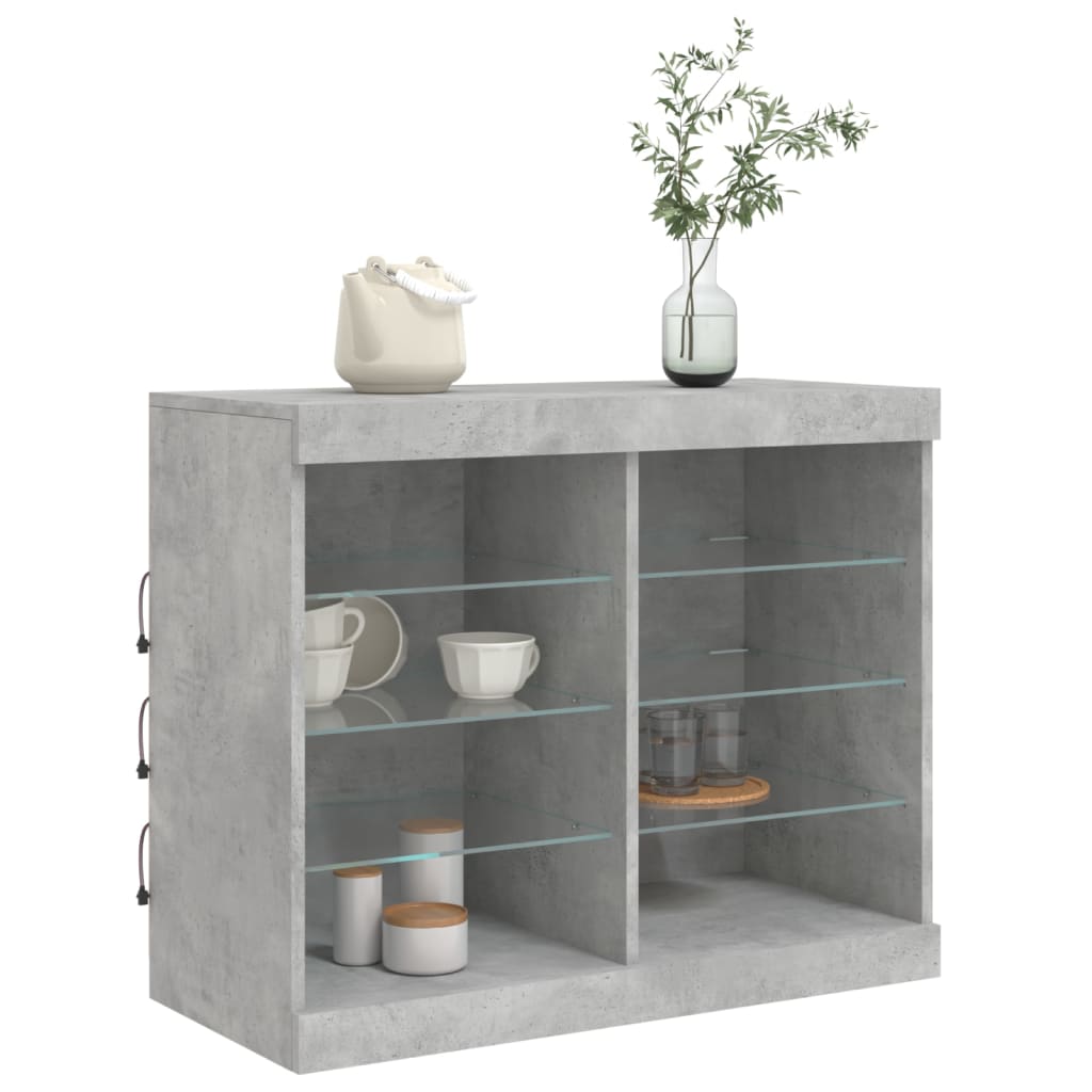 vidaXL Buffet avec lumières LED gris béton 81x37x67 cm