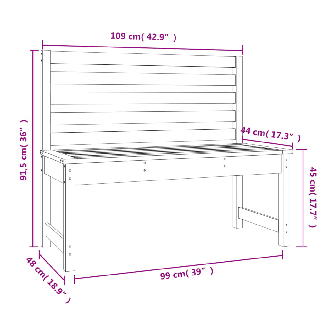 vidaXL Banc de jardin gris 109 cm bois massif de pin