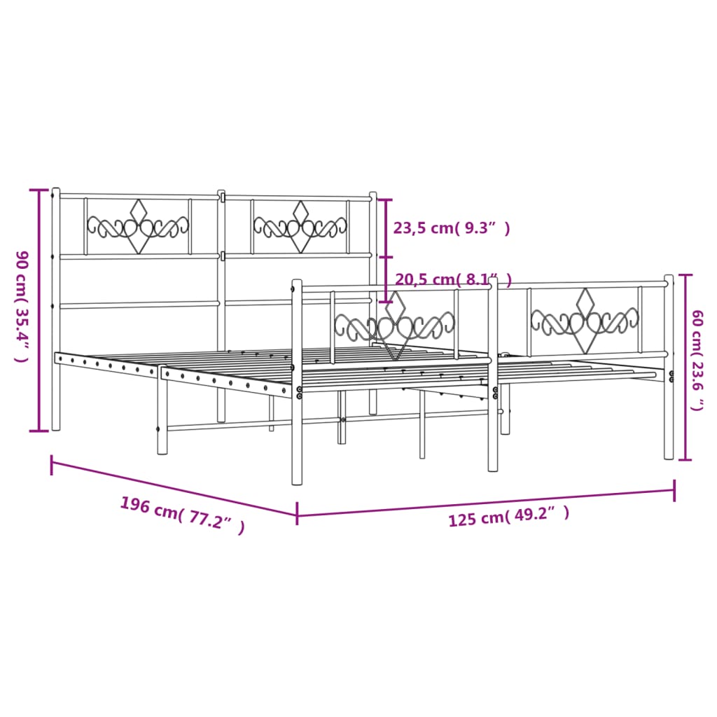 vidaXL Cadre de lit métal sans matelas et pied de lit blanc 120x190 cm