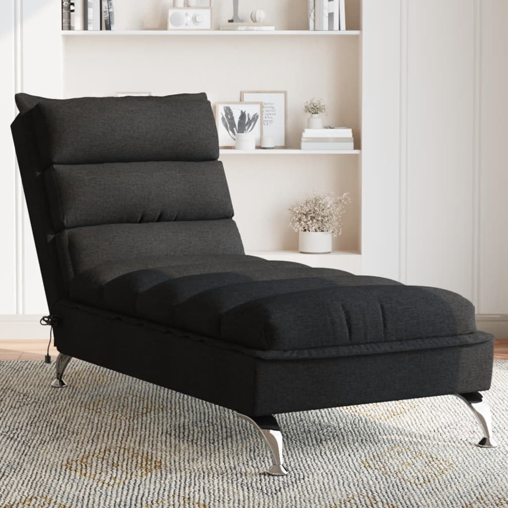 vidaXL Chaise longue de massage avec coussins noir tissu